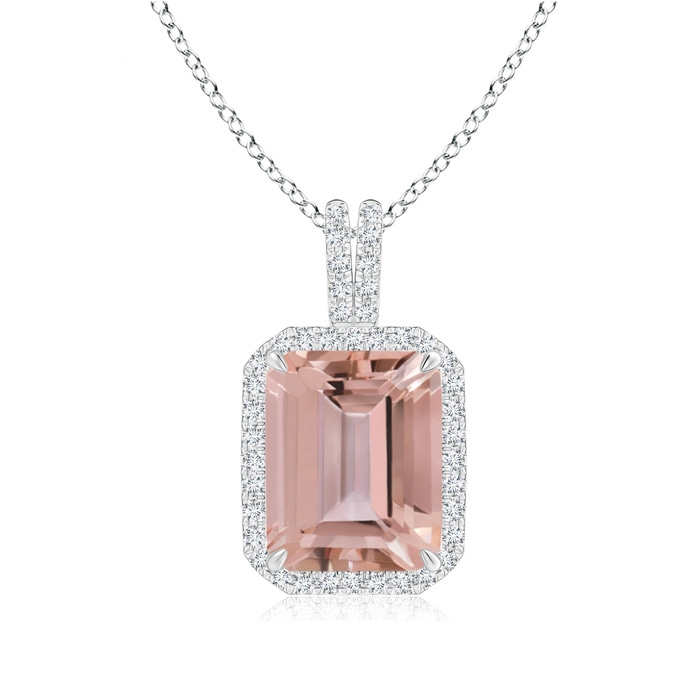 10x8mm AAAA Emerald-Cut Morganite Halo Pendant with Diamond Accents in P950 Platinum 