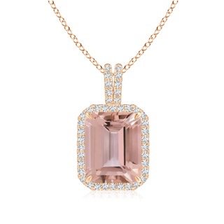 10x8mm AAAA Emerald-Cut Morganite Halo Pendant with Diamond Accents in Rose Gold