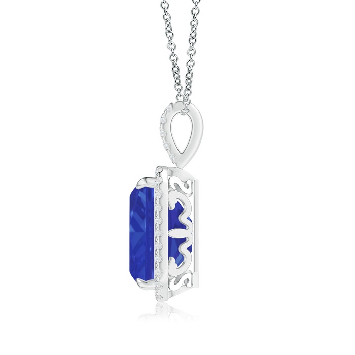 10x8mm AAA Emerald-Cut Tanzanite Halo Pendant with Diamond Accents in White Gold Product Image