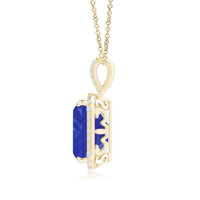 10x8mm AAA Emerald-Cut Tanzanite Halo Pendant with Diamond Accents in Yellow Gold product image