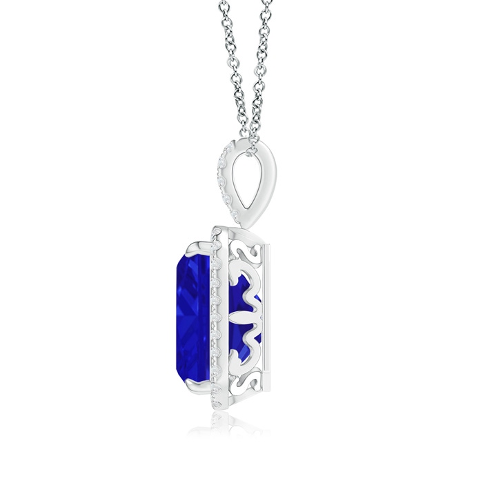 10x8mm AAAA Emerald-Cut Tanzanite Halo Pendant with Diamond Accents in White Gold product image
