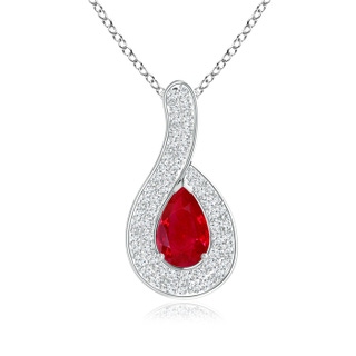 8x5mm AAA Pear-Shaped Ruby Loop Pendant with Diamond Accents in White Gold