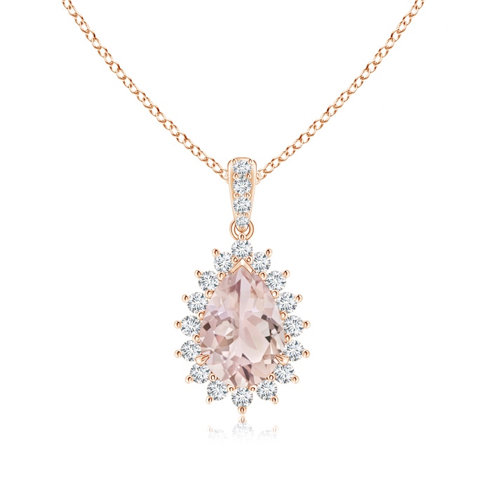 9x6mm A Claw-Set Pear Morganite and Diamond Floral Pendant in 9K Rose Gold 