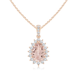 9x6mm AA Claw-Set Pear Morganite and Diamond Floral Pendant in 10K Rose Gold