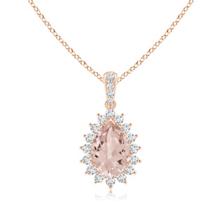 9x6mm AA Claw-Set Pear Morganite and Diamond Floral Pendant in Rose Gold