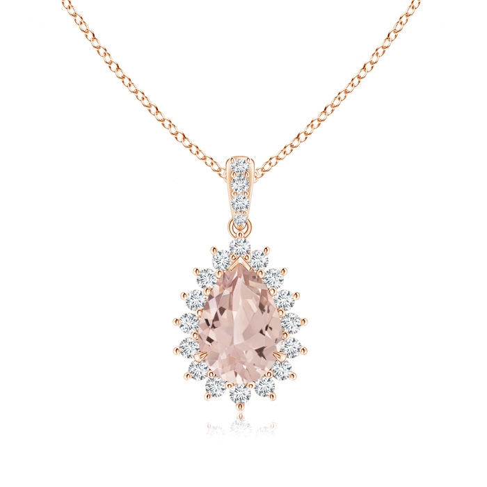 9x6mm AA Claw-Set Pear Morganite and Diamond Floral Pendant in Rose Gold 