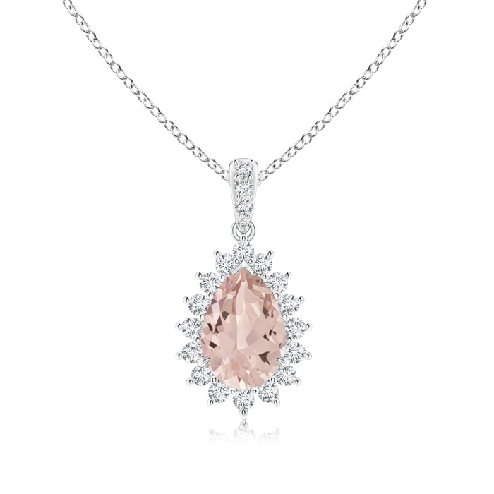 9x6mm AA Claw-Set Pear Morganite and Diamond Floral Pendant in White Gold 