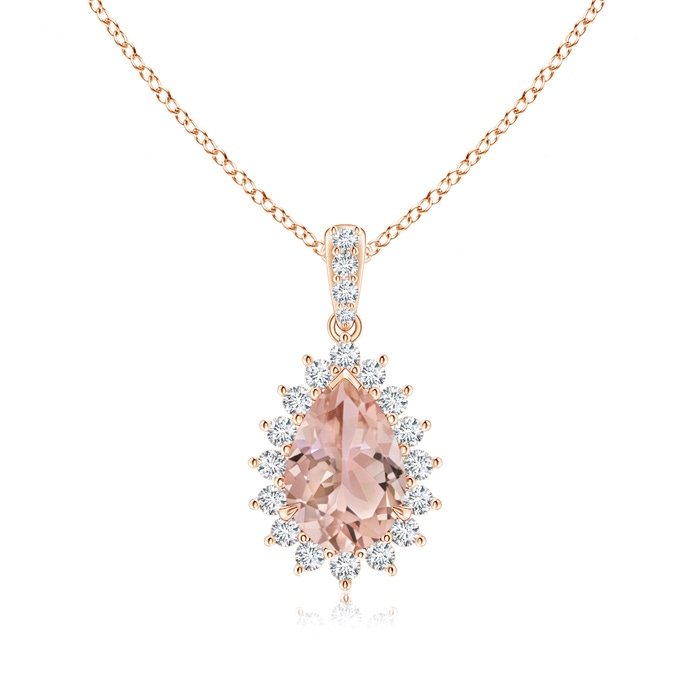 9x6mm AAA Claw-Set Pear Morganite and Diamond Floral Pendant in Rose Gold