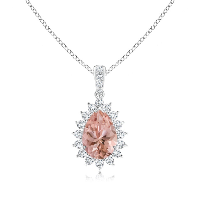 9x6mm AAAA Claw-Set Pear Morganite and Diamond Floral Pendant in P950 Platinum
