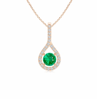 4mm AAA Floating Emerald Drop Pendant with Diamond Accents in Rose Gold