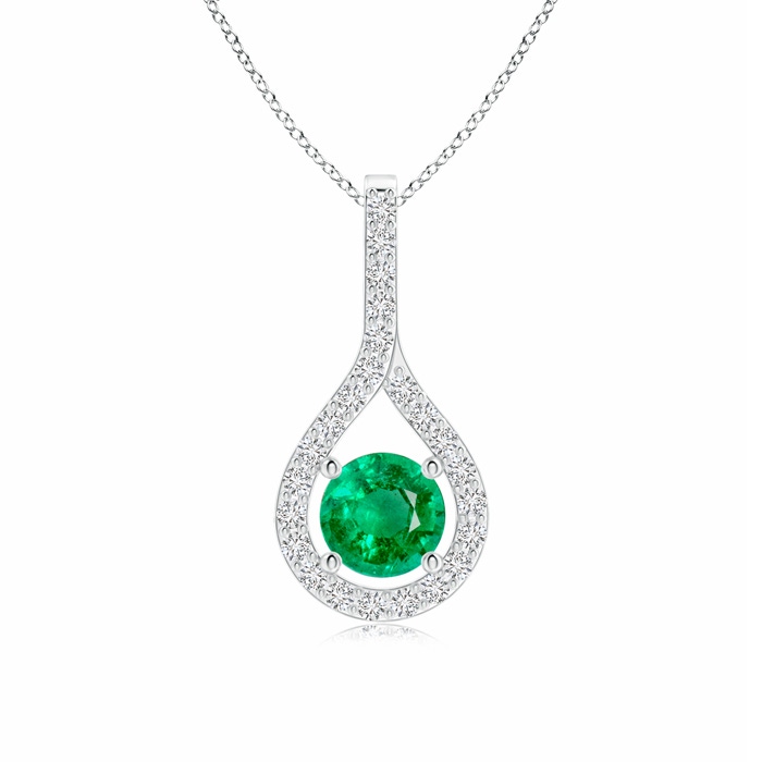 5mm AAA Floating Emerald Drop Pendant with Diamond Accents in White Gold