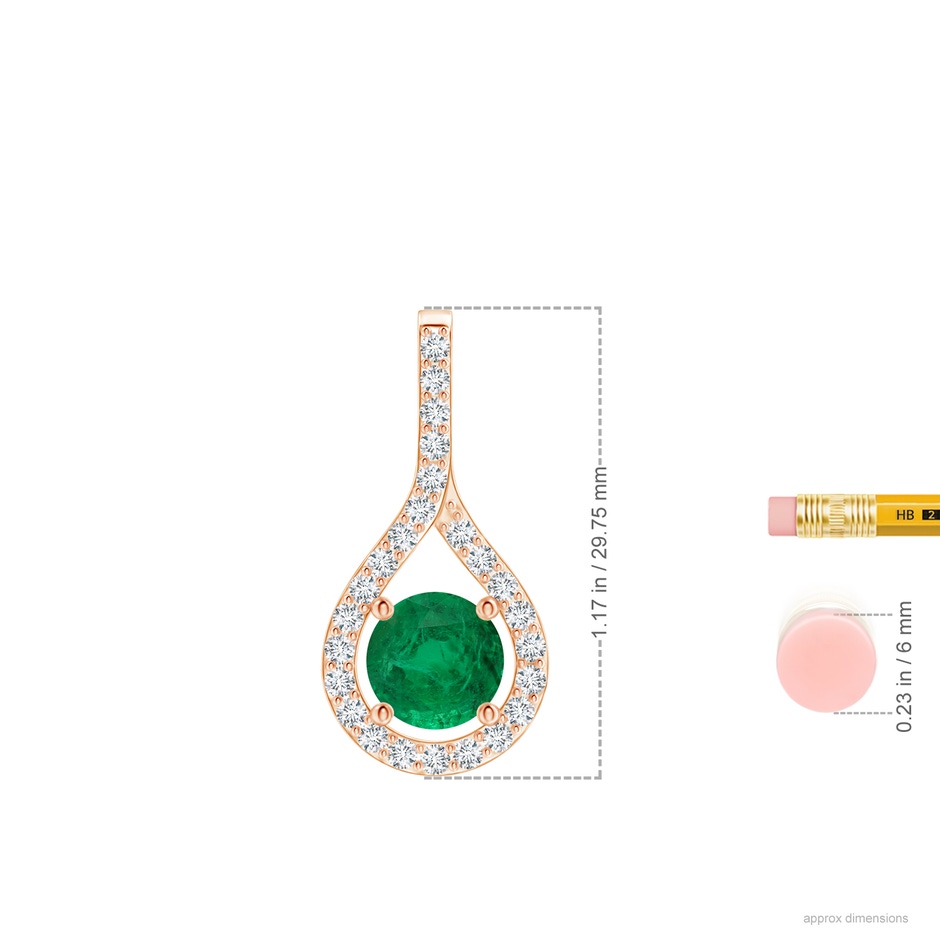 8.15x8.08x5.28mm AAA Floating GIA Certified Emerald Drop Pendant with Diamonds in Rose Gold ruler