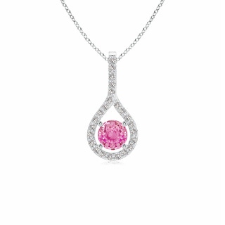 4mm AA Floating Pink Sapphire Drop Pendant with Diamond Accents in White Gold