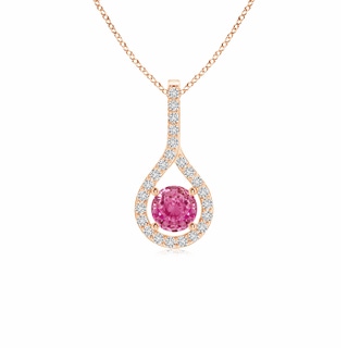 4mm AAA Floating Pink Sapphire Drop Pendant with Diamond Accents in Rose Gold