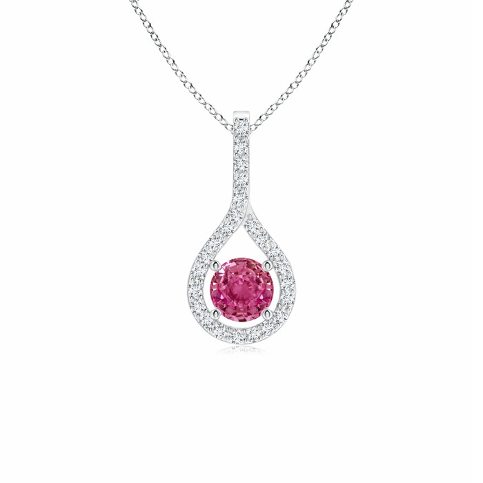 4mm AAAA Floating Pink Sapphire Drop Pendant with Diamond Accents in P950 Platinum