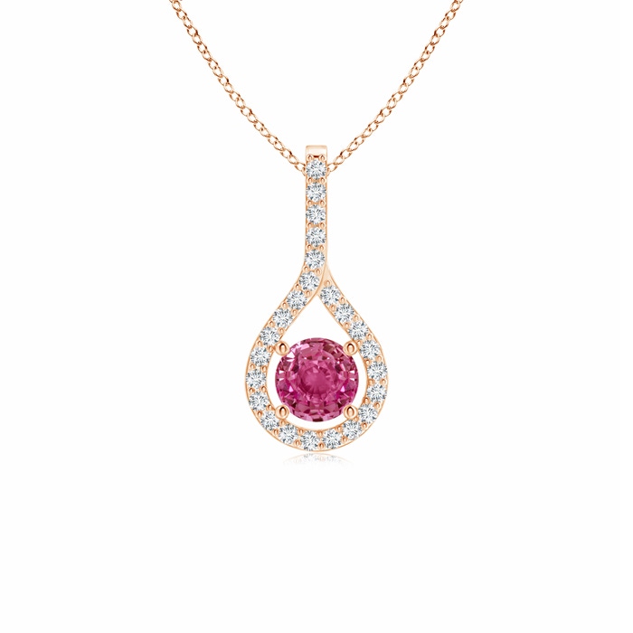 4mm AAAA Floating Pink Sapphire Drop Pendant with Diamond Accents in Rose Gold