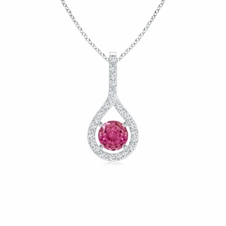 4mm AAAA Floating Pink Sapphire Drop Pendant with Diamond Accents in White Gold