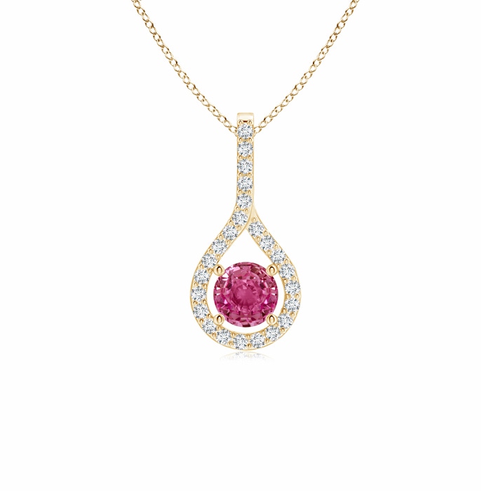 4mm AAAA Floating Pink Sapphire Drop Pendant with Diamond Accents in Yellow Gold