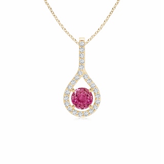 4mm AAAA Floating Pink Sapphire Drop Pendant with Diamond Accents in Yellow Gold
