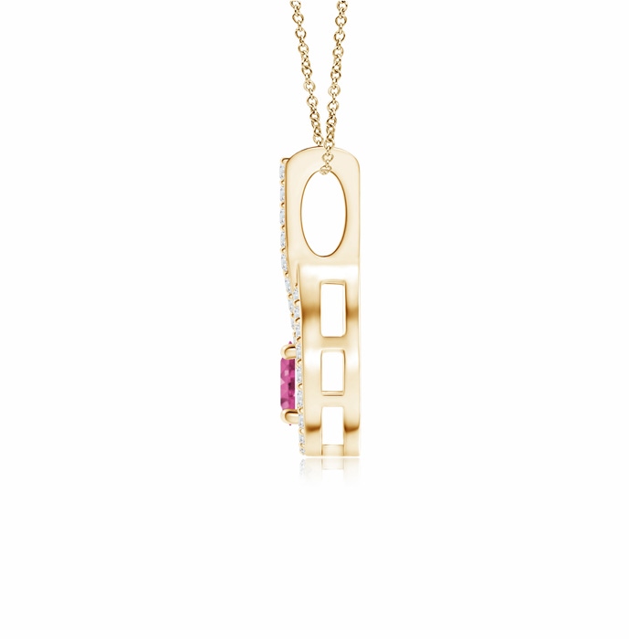 4mm AAAA Floating Pink Sapphire Drop Pendant with Diamond Accents in Yellow Gold Product Image