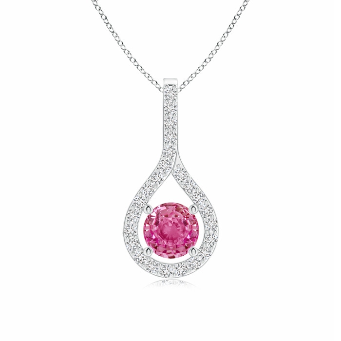 5mm AAA Floating Pink Sapphire Drop Pendant with Diamond Accents in White Gold 