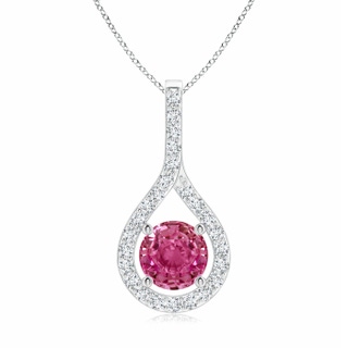 6mm AAAA Floating Pink Sapphire Drop Pendant with Diamond Accents in P950 Platinum