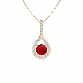 4mm AAA Floating Ruby Drop Pendant with Diamond Accents in Yellow Gold
