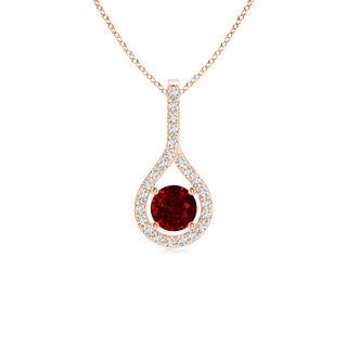 4mm AAAA Floating Ruby Drop Pendant with Diamond Accents in Rose Gold