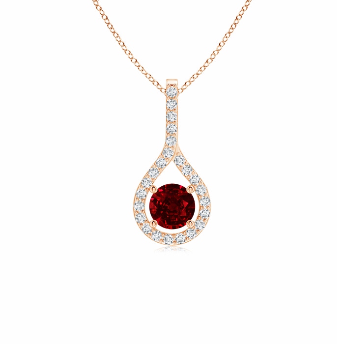 4mm Lab-Grown Floating Ruby Drop Pendant with Diamond Accents in Rose Gold 