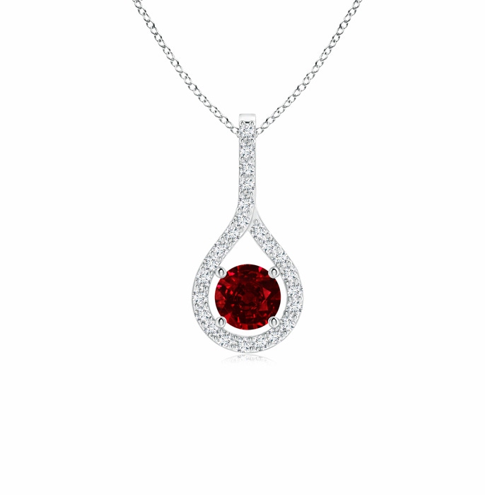 4mm AAAA Floating Ruby Drop Pendant with Diamond Accents in White Gold