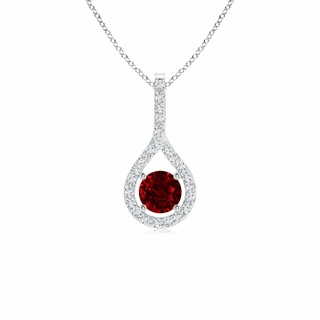 4mm AAAA Floating Ruby Drop Pendant with Diamond Accents in White Gold