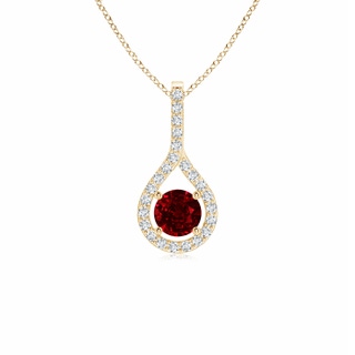 4mm AAAA Floating Ruby Drop Pendant with Diamond Accents in Yellow Gold