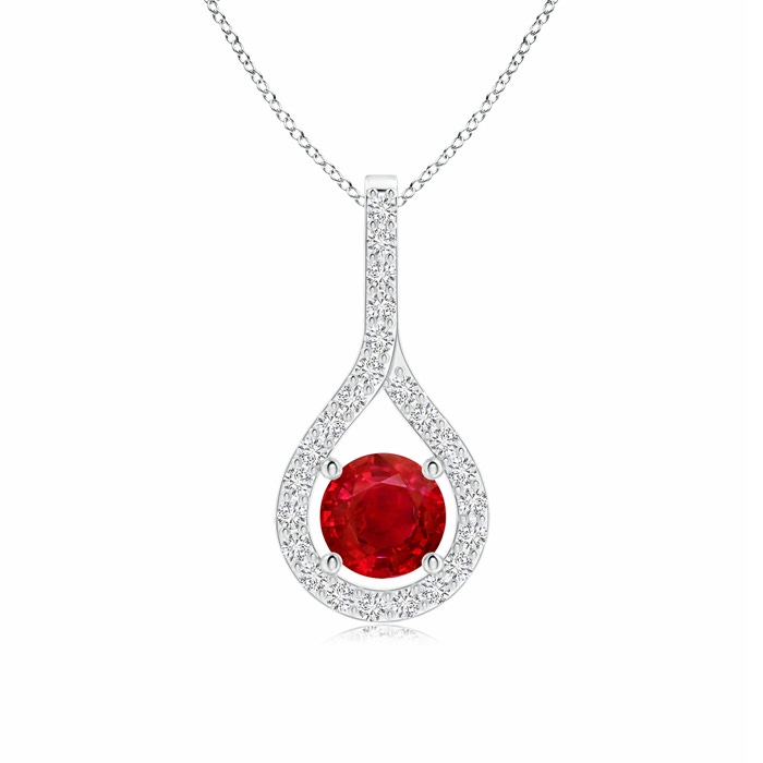 5mm AAA Floating Ruby Drop Pendant with Diamond Accents in White Gold