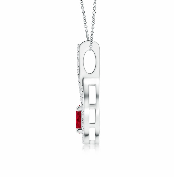 5mm AAA Floating Ruby Drop Pendant with Diamond Accents in White Gold Product Image