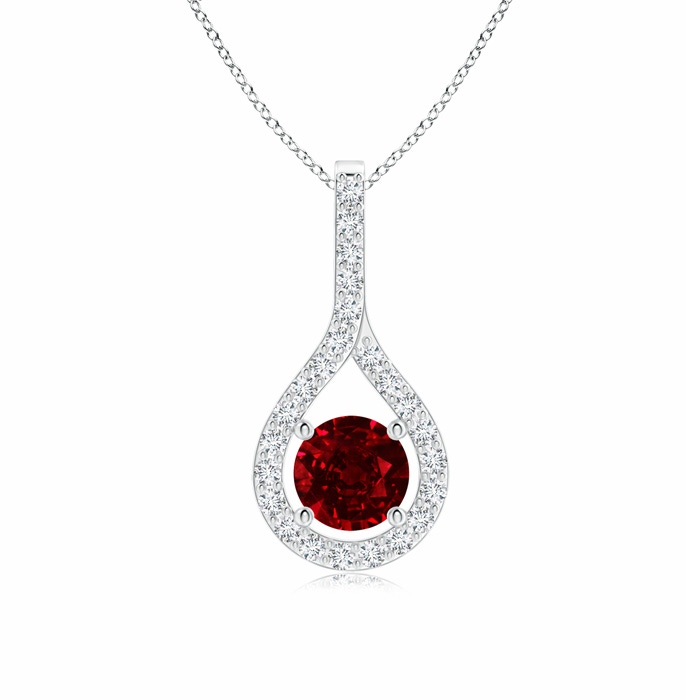 5mm Lab-Grown Floating Ruby Drop Pendant with Diamond Accents in White Gold