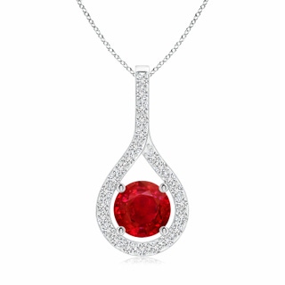 6mm AAA Floating Ruby Drop Pendant with Diamond Accents in P950 Platinum