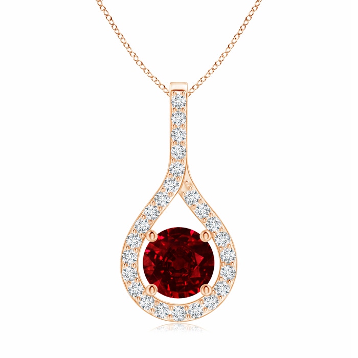 6mm Lab-Grown Floating Ruby Drop Pendant with Diamond Accents in Rose Gold 