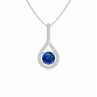 4mm AAA Floating Blue Sapphire Drop Pendant with Diamond Accents in White Gold