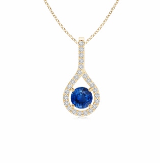 4mm AAA Floating Blue Sapphire Drop Pendant with Diamond Accents in Yellow Gold