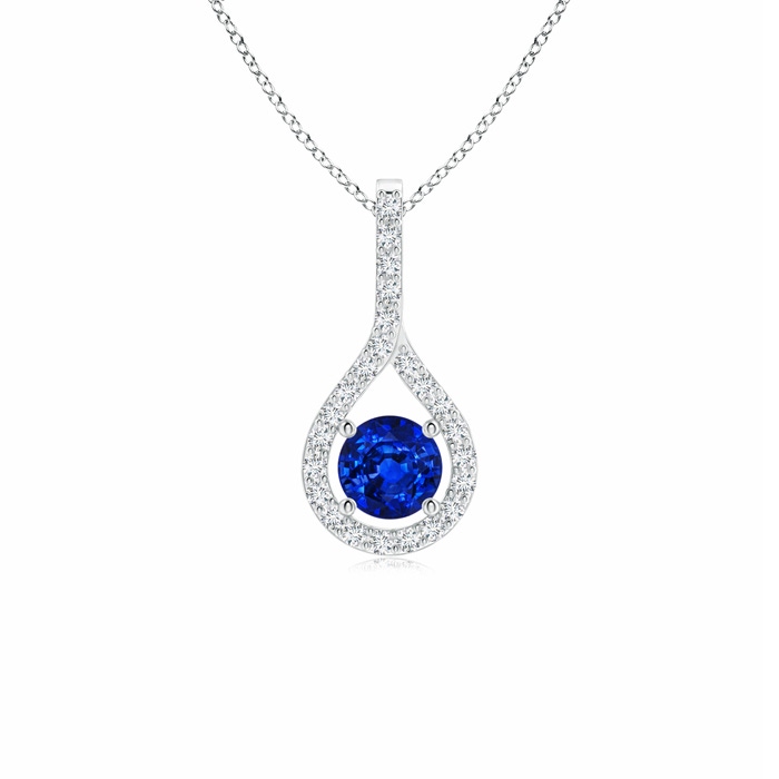 4mm AAAA Floating Blue Sapphire Drop Pendant with Diamond Accents in White Gold