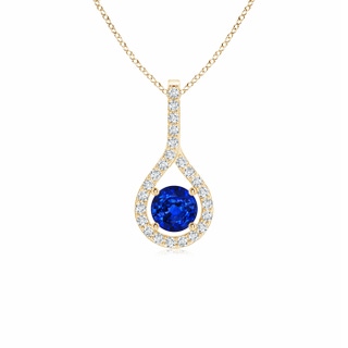 4mm AAAA Floating Blue Sapphire Drop Pendant with Diamond Accents in Yellow Gold