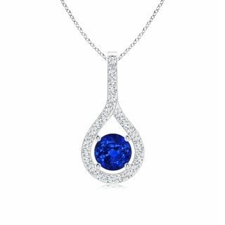 5mm AAAA Floating Blue Sapphire Drop Pendant with Diamond Accents in White Gold