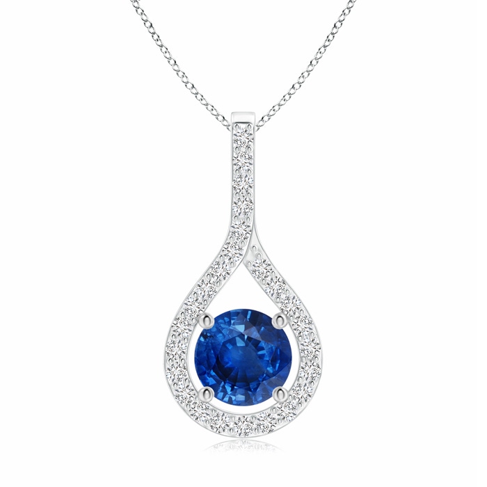 6mm AAA Floating Blue Sapphire Drop Pendant with Diamond Accents in P950 Platinum