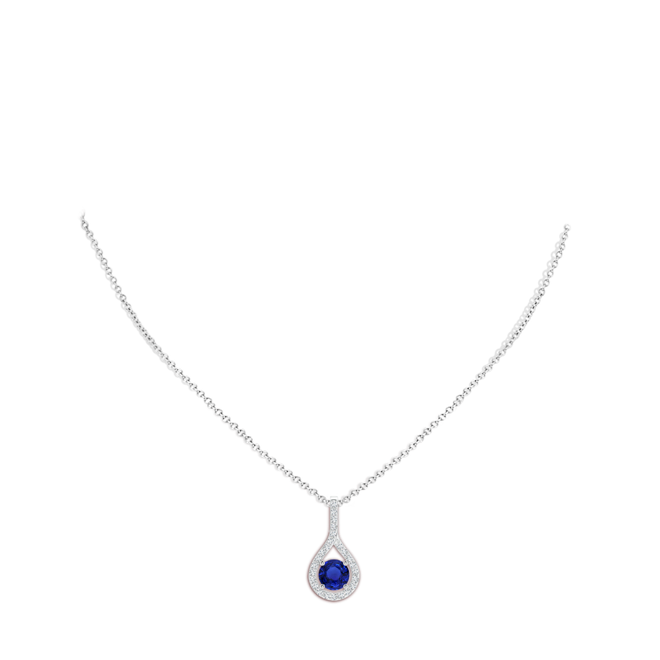 7.87x7.87x4.57mm AAAA GIA Certified Floating Blue Sapphire Round Pendant with Diamonds in 18K White Gold Body-Neck