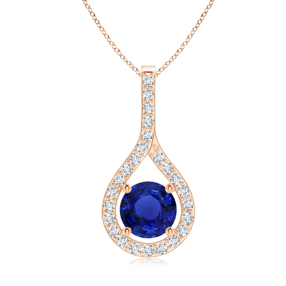 7.87x7.87x4.57mm AAAA GIA Certified Floating Blue Sapphire Round Pendant with Diamonds in Rose Gold 