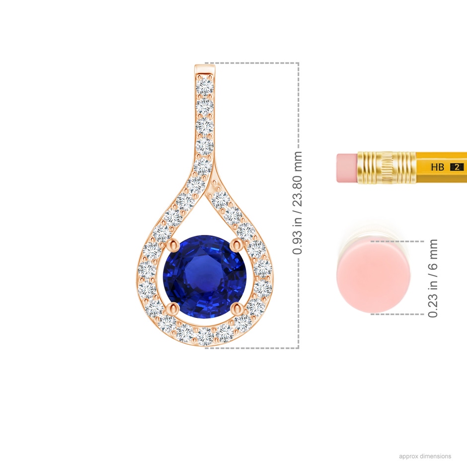7.87x7.87x4.57mm AAAA GIA Certified Floating Blue Sapphire Round Pendant with Diamonds in Rose Gold ruler