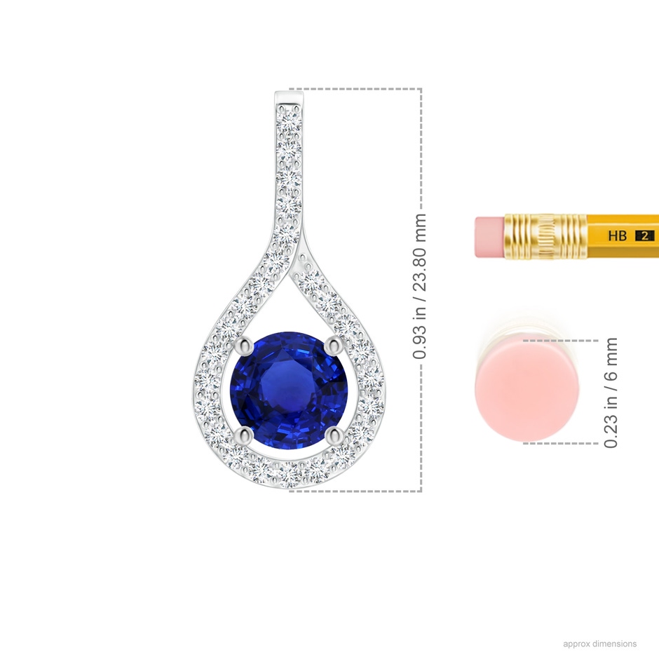 7.87x7.87x4.57mm AAAA GIA Certified Floating Blue Sapphire Round Pendant with Diamonds in White Gold ruler