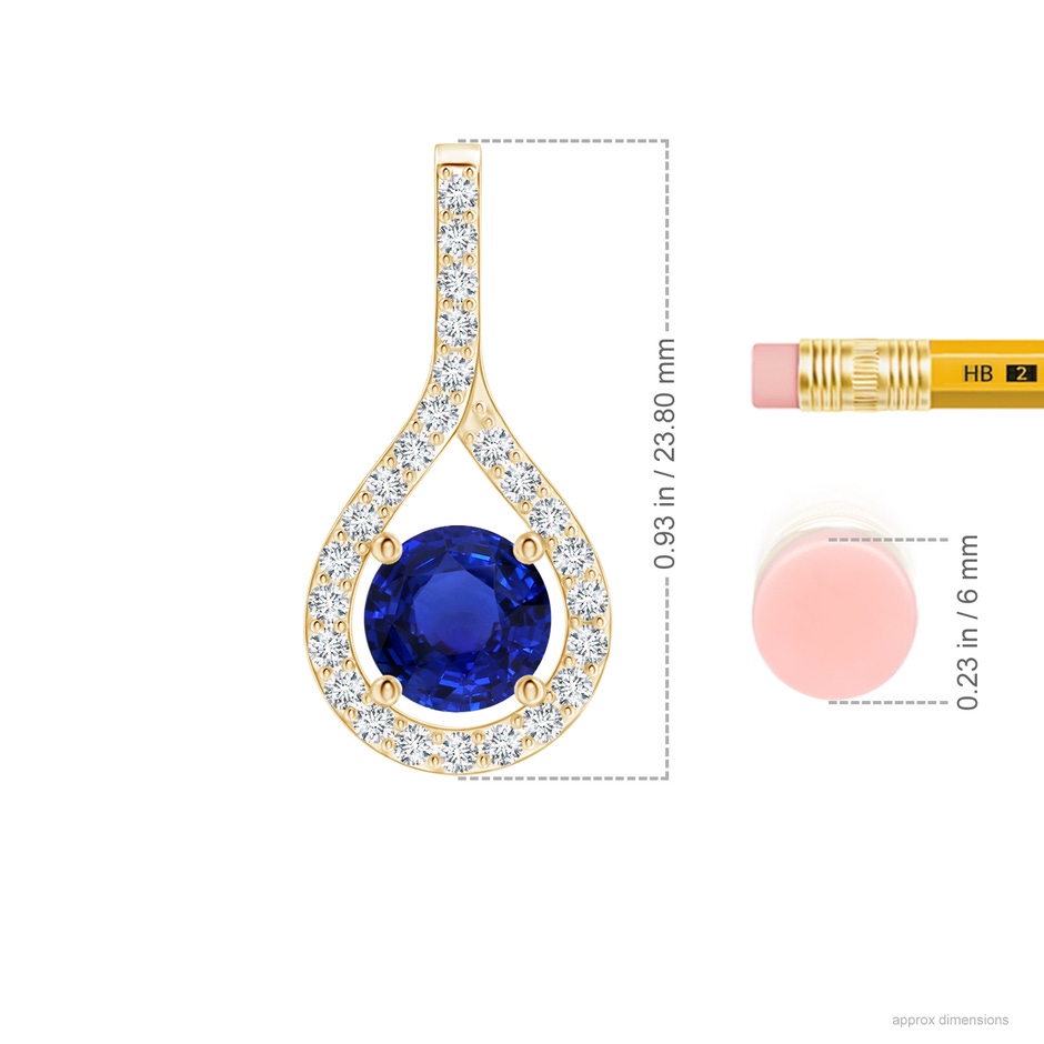 7.87x7.87x4.57mm AAAA GIA Certified Floating Blue Sapphire Round Pendant with Diamonds in Yellow Gold ruler