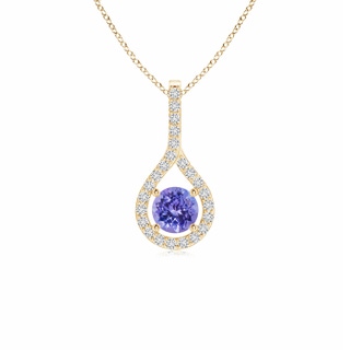4mm AAA Floating Tanzanite Drop Pendant with Diamond Accents in Yellow Gold