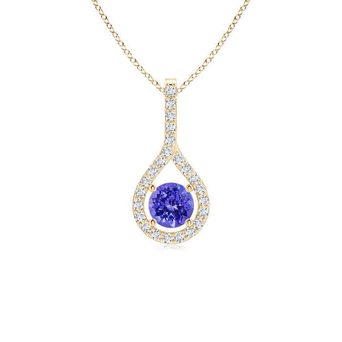 4mm AAAA Floating Tanzanite Drop Pendant with Diamond Accents in Yellow Gold
